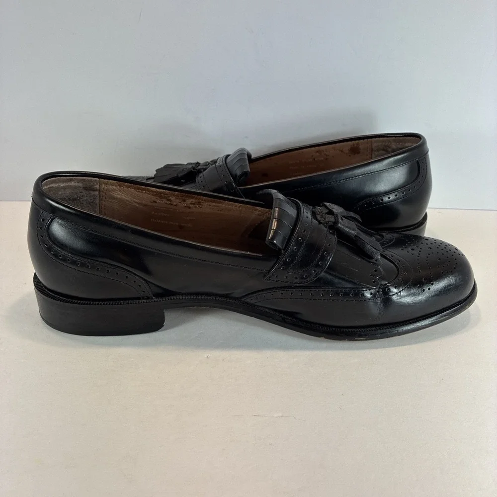 Men's Sz 9.5 M Leather Shoes Bostonian Classics First Flex Black Tassel Wingtip